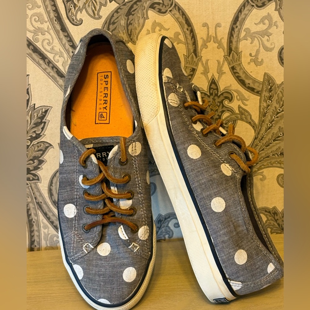 Sperry Blue and White Polka Dot Sneakers